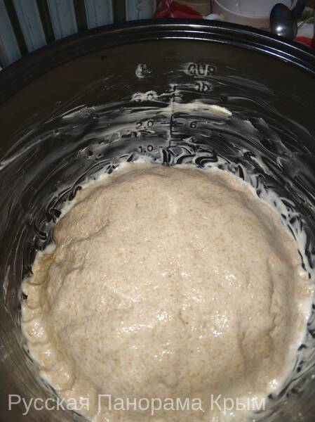Ржаной цельнозерновой хлеб с отрубями, готовим в мультиварке, тесто выложено в чашу